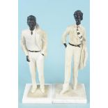 A pair of Art Deco style male and female figures, one marked F Navas,