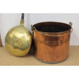 A late 18th/early 19th Century brass and cast iron bed warmer plus a Victorian copper log/coal