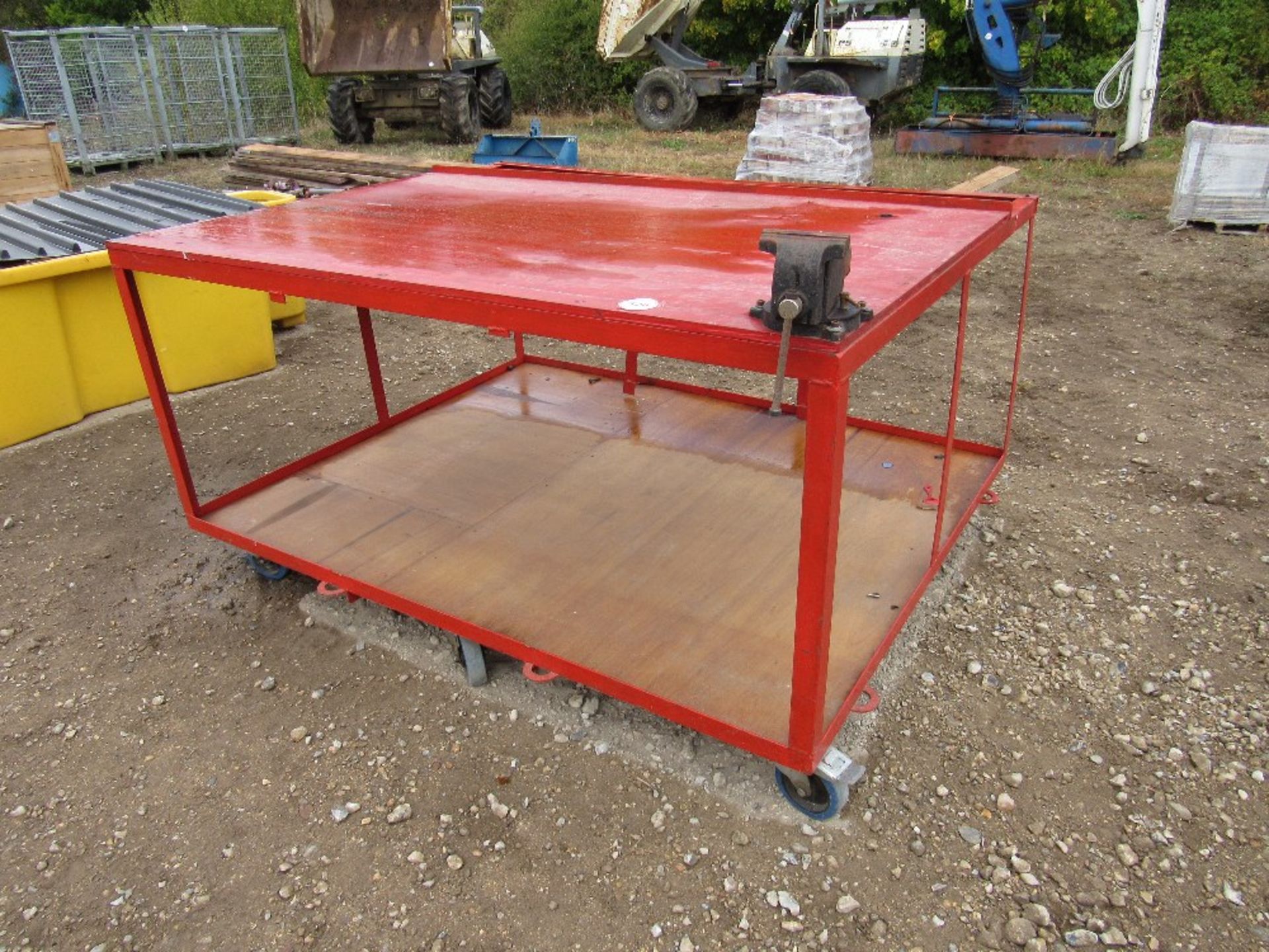 Workbench on wheels and vice,