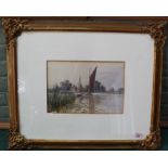 Stephen John Batchelder (1849-1932) a framed watercolour of a wherry passing yachts at anchor with