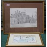 A framed pencil sketch 'Ashridge House Hertfordshire' signed Mike Ewings 1984,