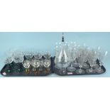 Mixed drinking glasses including a set of six etched wines,
