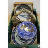 Various Oriental ceramics including a boxed plate plus a pair of resin decorated tusks
