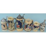 Six vintage German beer steins