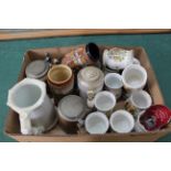 A box of various German lidded steins,