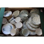 A box of three different pattern part tea sets including Doulton 'Laureate' and Royal Vale