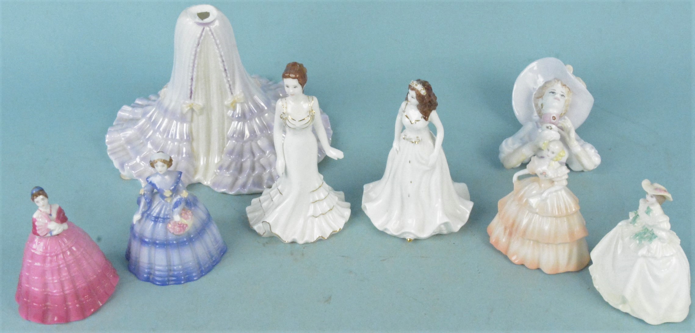 Seven Coalport figurines comprising four small size 'Wintertime', 'Springtime',