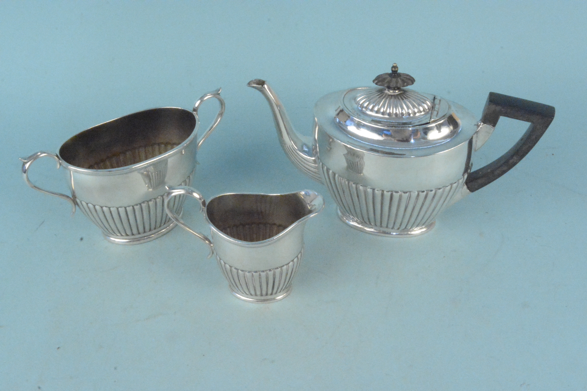A Victorian silver lidded jar and one other, a silver plated tea set including teapot, - Image 3 of 3