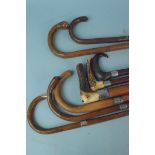 Eight various vintage walking canes,