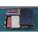 A box of vintage books including mid century veterinarian subjects plus a large Brown's Bible