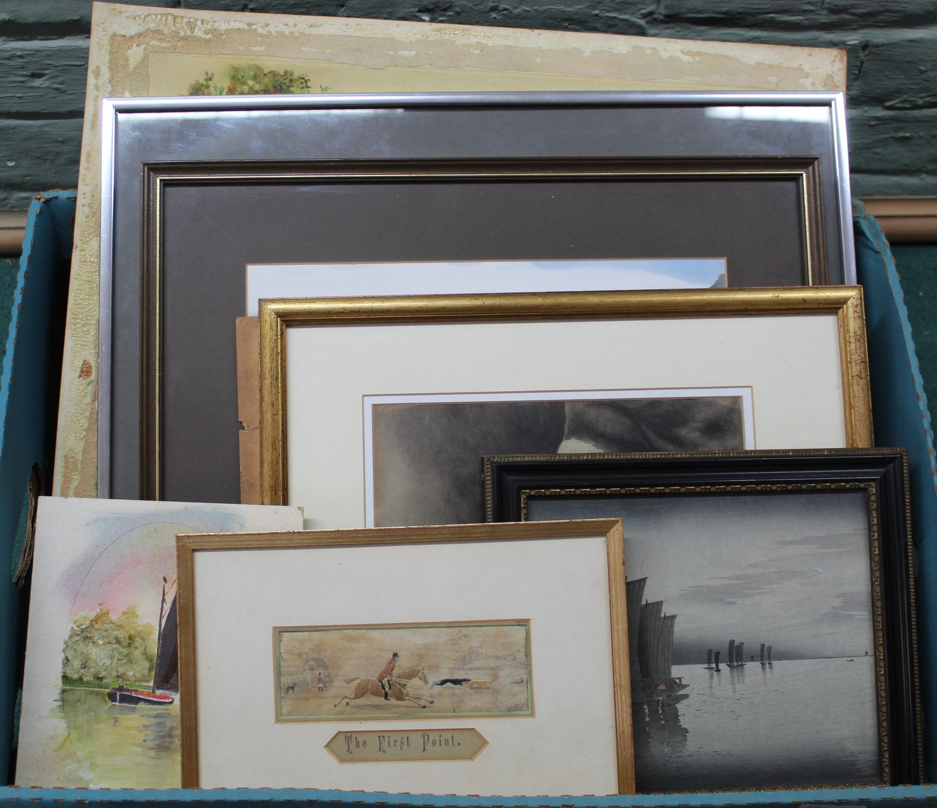 Eight assorted watercolours, prints and oils of landscapes,