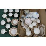 A box with three different pattern tea sets including Colclough,