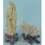 Two Oriental carved soapstone pieces, one male figure 39.