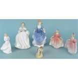 Six Doulton figurines comprising of 'Elizabeth' HN2465, two 'Sweeting' HN1935, 'Loving You' HN3389,