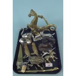 Mainly metalware with animal connections including a brass horse,