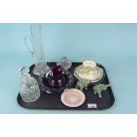Assorted glassware to include a cut glass light, a pair of cut elephants, a cut glass jug,