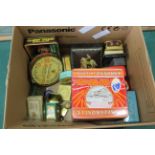 A large box of vintage advertising collectors tins