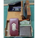 A selection of vintage leather covered vanity and writing boxes etc (most with faults)