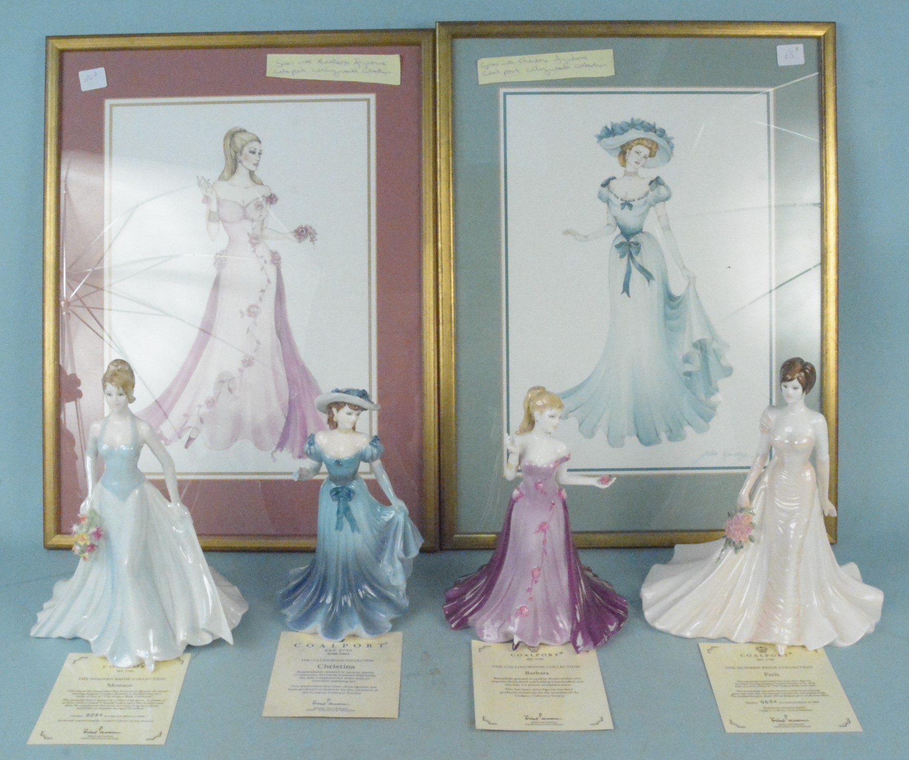 Four full size Coalport figurines with certificates, 'Christina', 'Barbara',