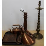 Mixed metalware including a 'Blood's Whistling Kettle', a seamed small copper kettle,