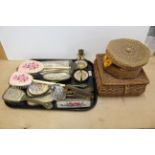 Various dressing table sets and two sewing baskets