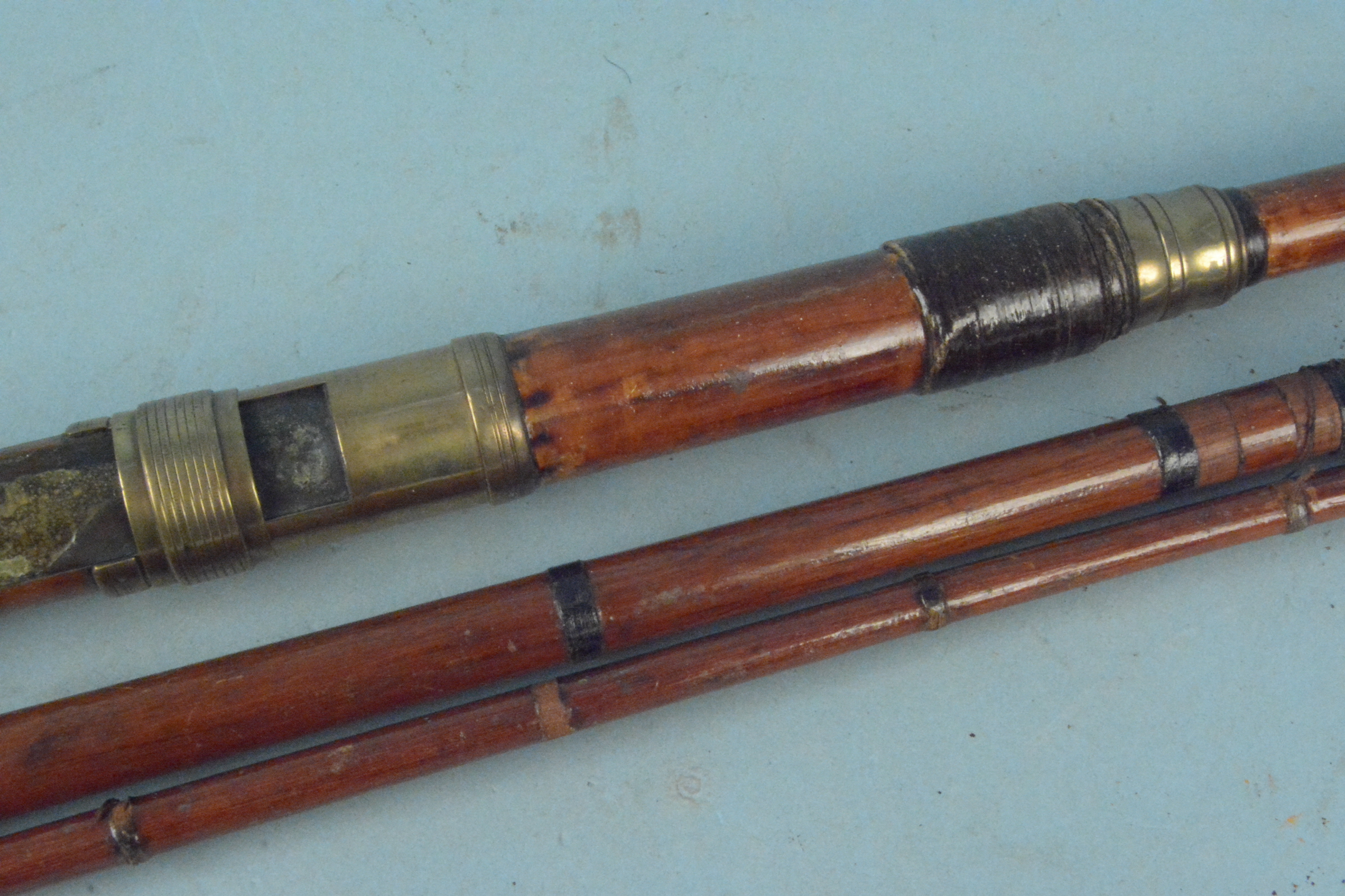 Alfred & Son London three piece split cane fishing rod with brass fittings - Image 3 of 3