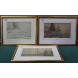 Victor Noble Rainbird (1888-1936) three framed watercolours, 'On the Northumberland Coast',