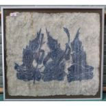 A large (possibly Thai) print on fabric of three musicians,