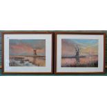 Joe Crowfoot (1946-2017) a pair of framed and signed watercolours entitled Broadland Sunrise and