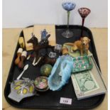 Mixed items of interest including two Beswick foals, an AA badge, two Oriental small paintings,