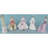 Five various porcelain figures comprising of Coalport 'Barbara Ann' and 'The Bride',