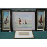 A pair of framed watercolours of fishing boats 'Off the Coast of Devon' and 'Off Lowestoft',