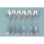 A set of six Scottish silver shell pattern spoons, hallmarked Edinburgh 1824,