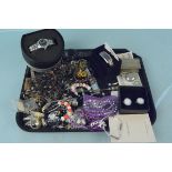 A mixed lot of costume jewellery and other items to including Jersey one pound notes,