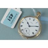 A Waltham 14ct gold plated open face pocket watch