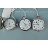 Three silver cased pocket watches including a full hunter example