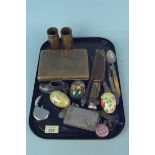 Various items of interest including two small shell cases, brass cigarette box,