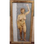 A very large framed oil on canvas of a near life sized naked woman,