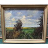 Jack Savage (F J Savage 1910-2003) oil on board 'Suffolk Field', approx 59cm x 48.