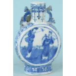 A Chinese blue and white small moon flask with character marks to base,