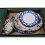 A Victorian blue and white copper bottom warming plate,
