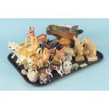 A Beswick fox, various beagles and a foal together with other animal ornaments etc (some as found)