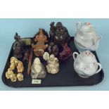 A mixed lot of Chinese, Japanese and ethnic items including two teapots, figures,