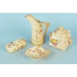 Four items of Royal Worcester blushware including two lidded pots,