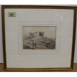 Anthony Thomas Devis (1729-1816), framed watercolour 'Two Figures Climbing a Hill',