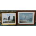 Two Joe Crowfoot watercolours, 'Wherry at St Benets', 29cm x 21cm and 'Trading Wherries at Hardley',