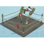 Franz Bergman cold painted bronze anthropomorphic boxing frogs in a boxing ring,