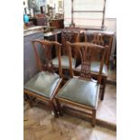 Four assorted late 18th Century mahogany side chairs with leather drop in seats