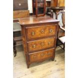 A 19th Century Dutch marquetry and mahogany small three drawer chest, approx.