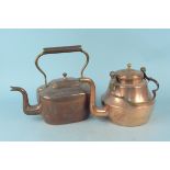 A mid 19th Century copper kettle of unusual rectangular form with seam plus a late 19th Century